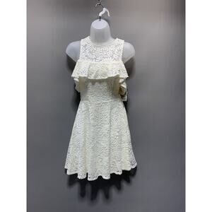 B Darlin Ivory Lace Cold Shoulder Fit Flare Dress Juniors 5/6 NWT Macy’s Party